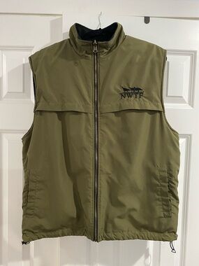 NWTF Hunting Vest Reversible Green Black Mens L Pockets Full Zip Turkey 🦃